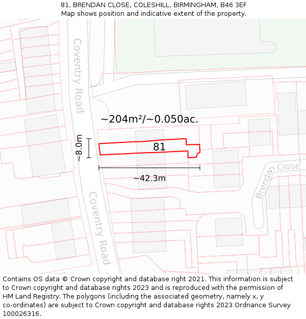81, BRENDAN CLOSE, COLESHILL, BIRMINGHAM, B46 3EF: Plot and title map