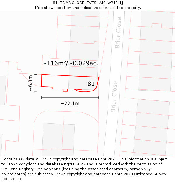 81, BRIAR CLOSE, EVESHAM, WR11 4JJ: Plot and title map