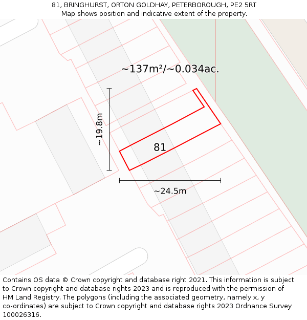 81, BRINGHURST, ORTON GOLDHAY, PETERBOROUGH, PE2 5RT: Plot and title map