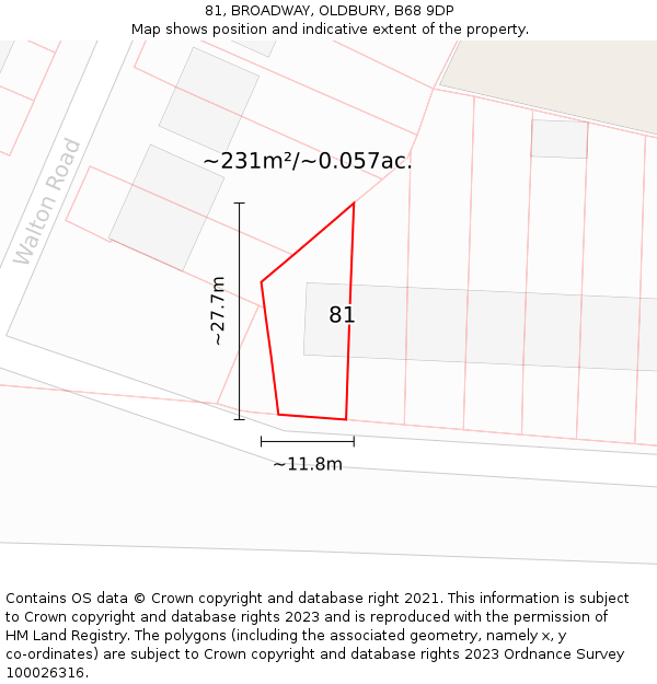 81, BROADWAY, OLDBURY, B68 9DP: Plot and title map