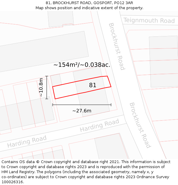 81, BROCKHURST ROAD, GOSPORT, PO12 3AR: Plot and title map