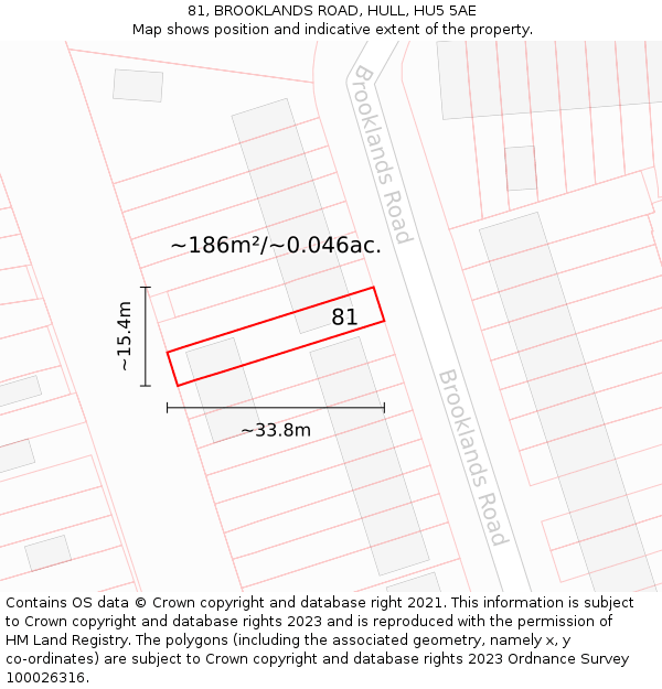 81, BROOKLANDS ROAD, HULL, HU5 5AE: Plot and title map