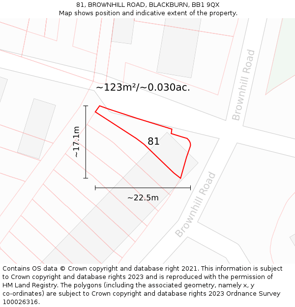 81, BROWNHILL ROAD, BLACKBURN, BB1 9QX: Plot and title map