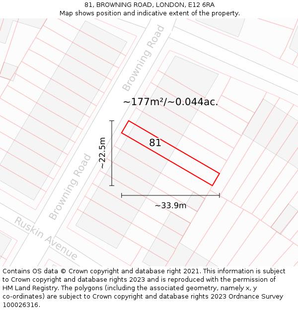 81, BROWNING ROAD, LONDON, E12 6RA: Plot and title map