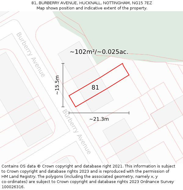 81, BURBERRY AVENUE, HUCKNALL, NOTTINGHAM, NG15 7EZ: Plot and title map