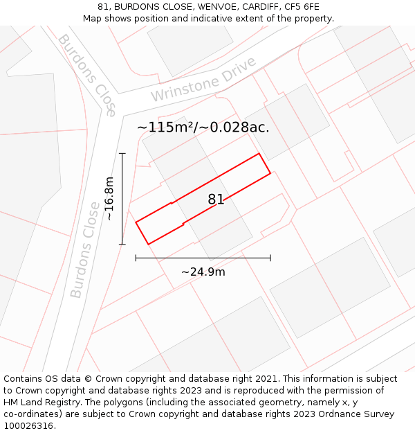 81, BURDONS CLOSE, WENVOE, CARDIFF, CF5 6FE: Plot and title map