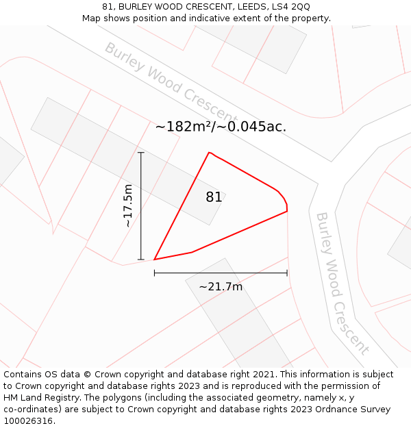 81, BURLEY WOOD CRESCENT, LEEDS, LS4 2QQ: Plot and title map