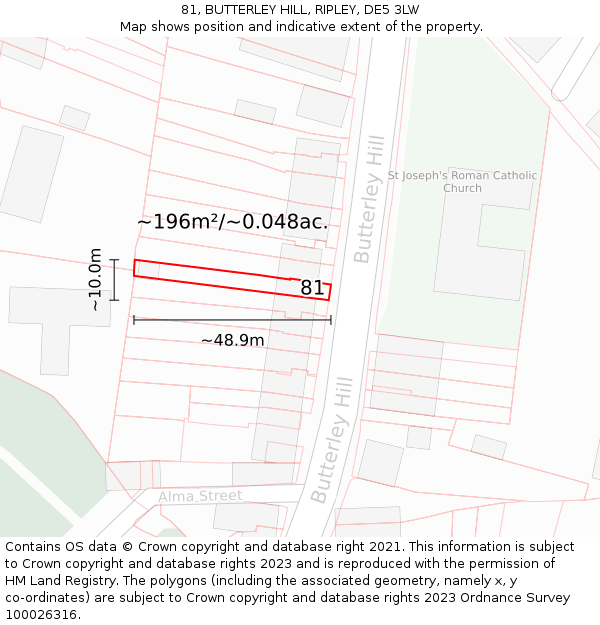 81, BUTTERLEY HILL, RIPLEY, DE5 3LW: Plot and title map
