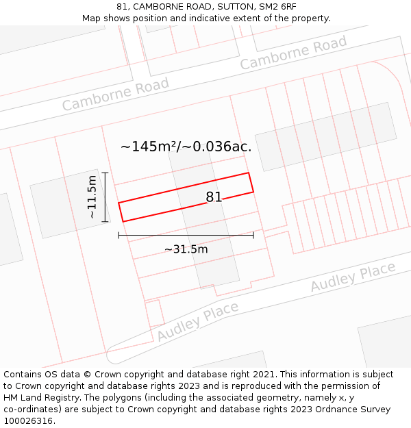 81, CAMBORNE ROAD, SUTTON, SM2 6RF: Plot and title map