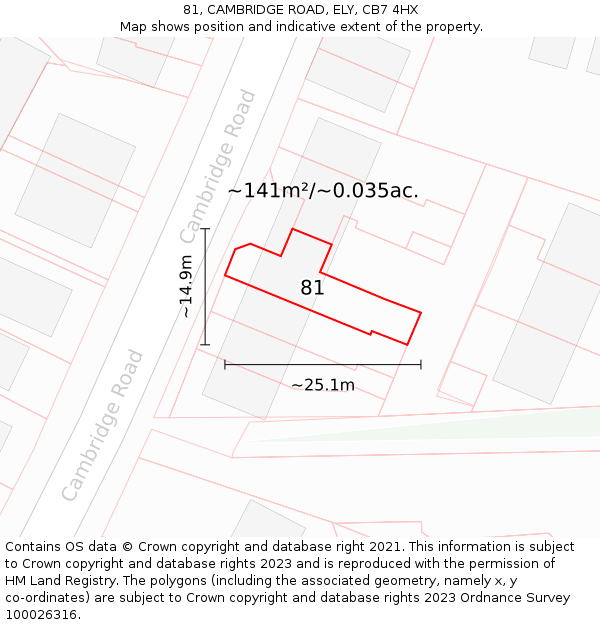 81, CAMBRIDGE ROAD, ELY, CB7 4HX: Plot and title map