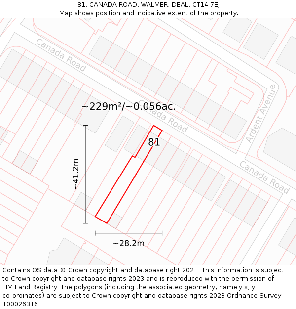 81, CANADA ROAD, WALMER, DEAL, CT14 7EJ: Plot and title map