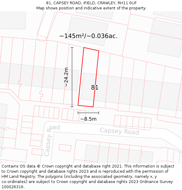 81, CAPSEY ROAD, IFIELD, CRAWLEY, RH11 0UF: Plot and title map