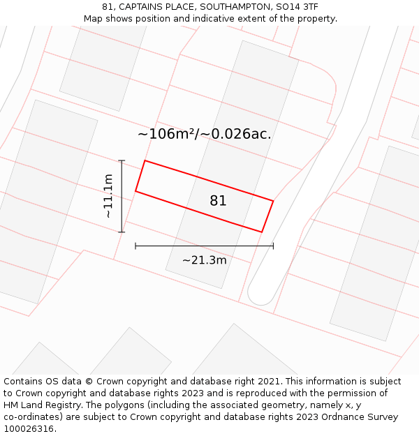 81, CAPTAINS PLACE, SOUTHAMPTON, SO14 3TF: Plot and title map