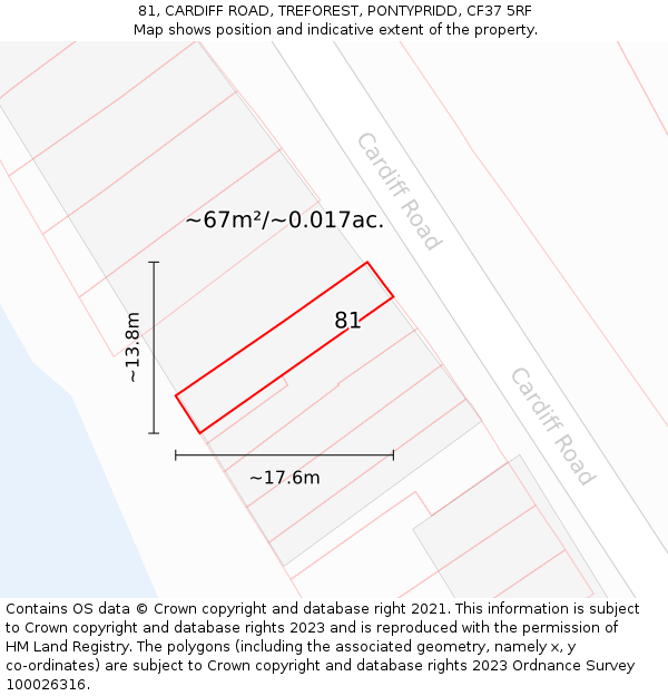 81, CARDIFF ROAD, TREFOREST, PONTYPRIDD, CF37 5RF: Plot and title map