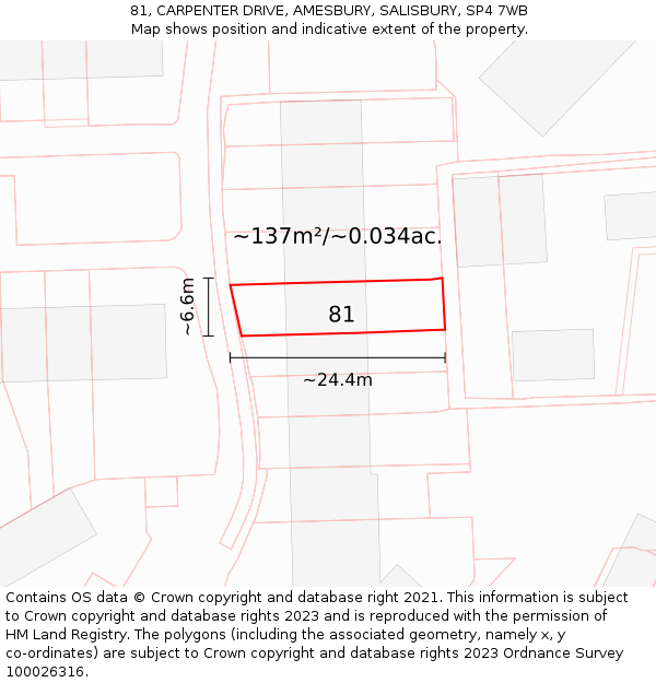 81, CARPENTER DRIVE, AMESBURY, SALISBURY, SP4 7WB: Plot and title map