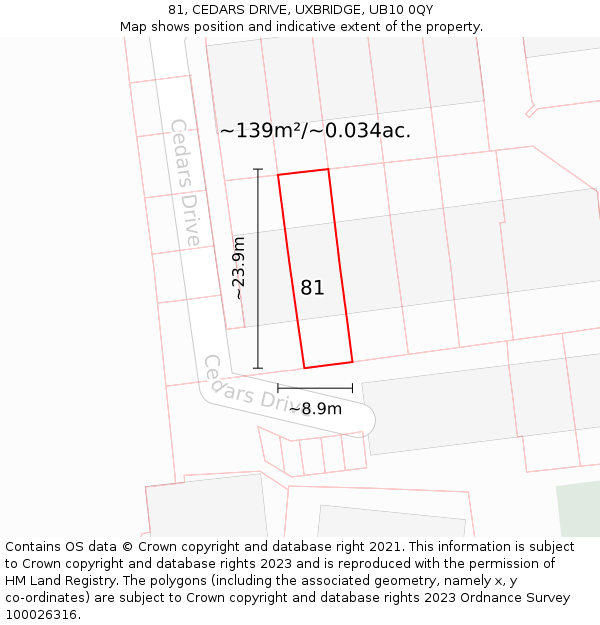 81, CEDARS DRIVE, UXBRIDGE, UB10 0QY: Plot and title map