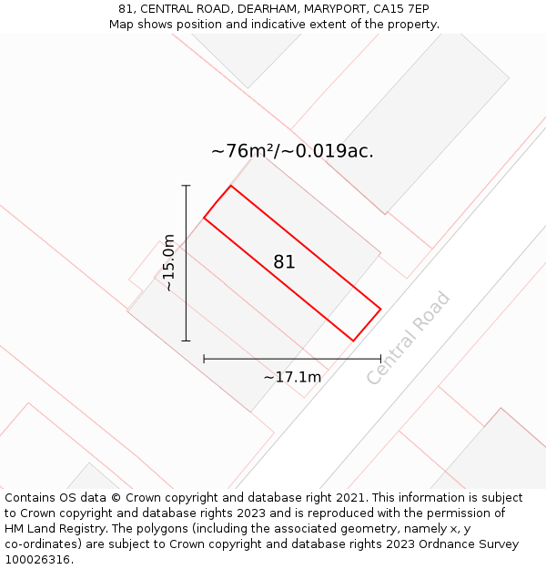 81, CENTRAL ROAD, DEARHAM, MARYPORT, CA15 7EP: Plot and title map