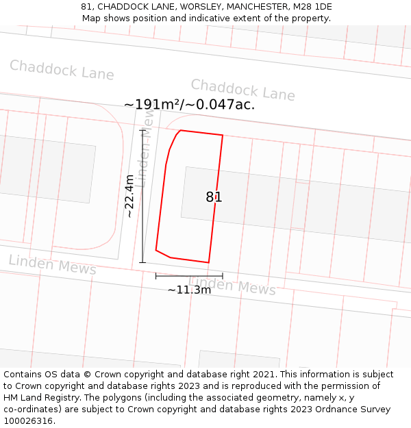 81, CHADDOCK LANE, WORSLEY, MANCHESTER, M28 1DE: Plot and title map