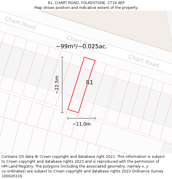 81, CHART ROAD, FOLKESTONE, CT19 4EP: Plot and title map
