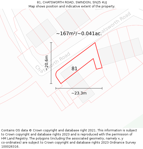 81, CHATSWORTH ROAD, SWINDON, SN25 4UJ: Plot and title map