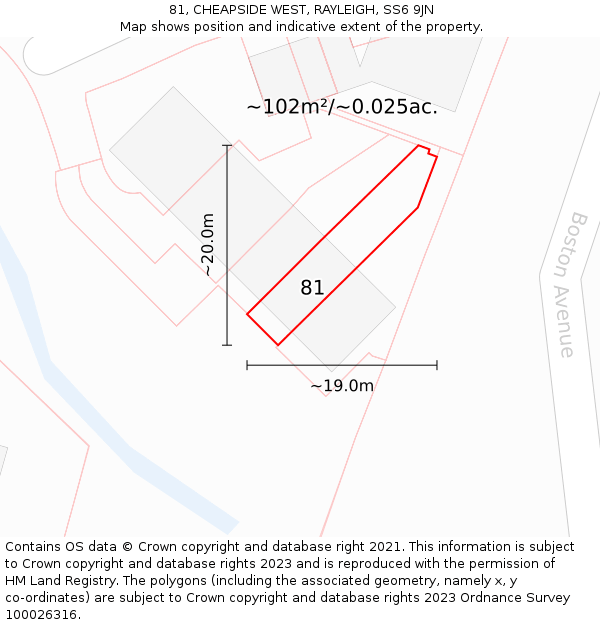 81, CHEAPSIDE WEST, RAYLEIGH, SS6 9JN: Plot and title map