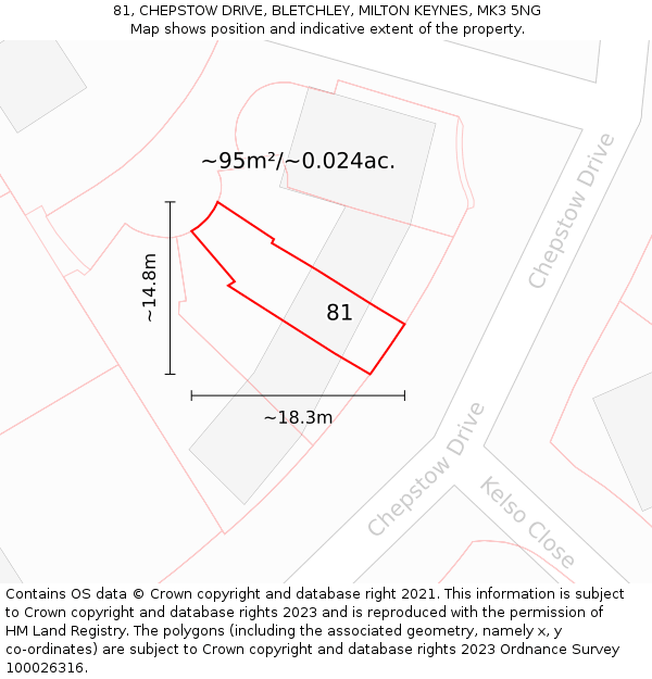 81, CHEPSTOW DRIVE, BLETCHLEY, MILTON KEYNES, MK3 5NG: Plot and title map