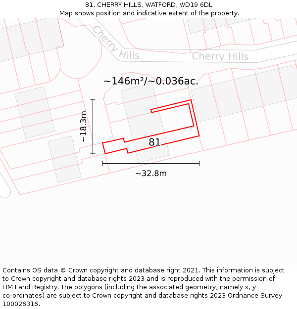 81, CHERRY HILLS, WATFORD, WD19 6DL: Plot and title map