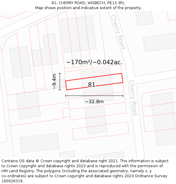 81, CHERRY ROAD, WISBECH, PE13 3PL: Plot and title map