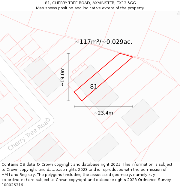 81, CHERRY TREE ROAD, AXMINSTER, EX13 5GG: Plot and title map