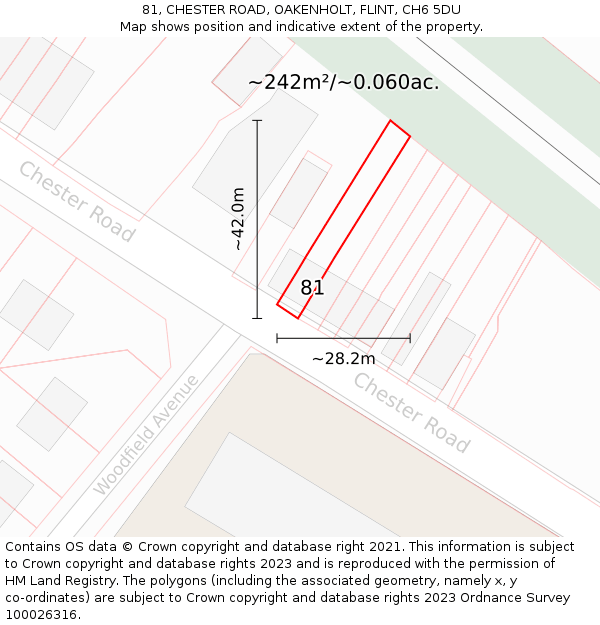 81, CHESTER ROAD, OAKENHOLT, FLINT, CH6 5DU: Plot and title map