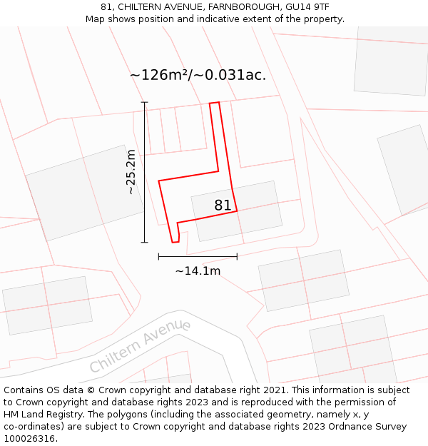 81, CHILTERN AVENUE, FARNBOROUGH, GU14 9TF: Plot and title map