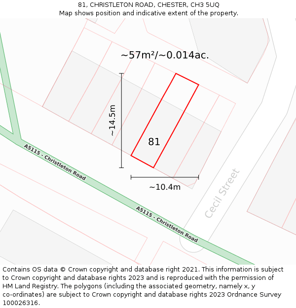 81, CHRISTLETON ROAD, CHESTER, CH3 5UQ: Plot and title map