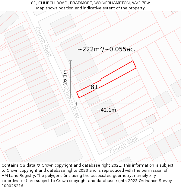 81, CHURCH ROAD, BRADMORE, WOLVERHAMPTON, WV3 7EW: Plot and title map