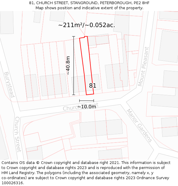 81, CHURCH STREET, STANGROUND, PETERBOROUGH, PE2 8HF: Plot and title map