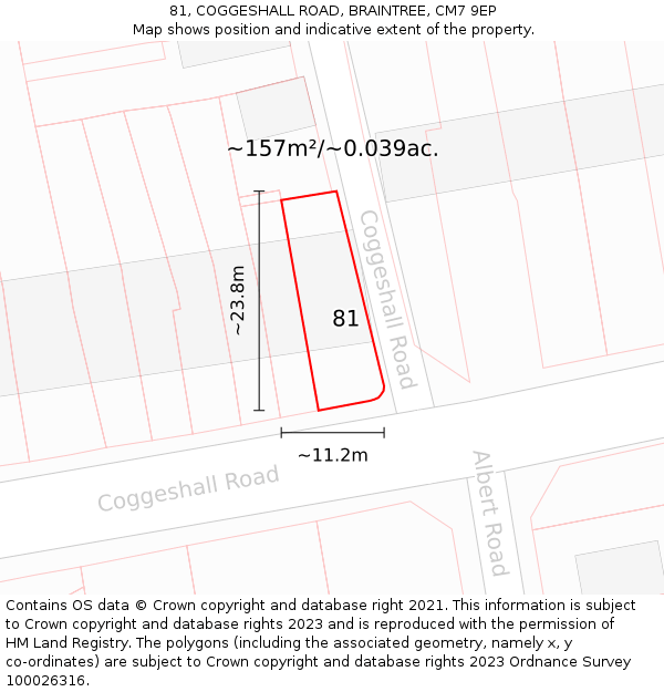 81, COGGESHALL ROAD, BRAINTREE, CM7 9EP: Plot and title map