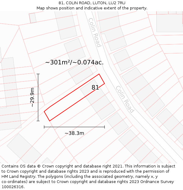 81, COLIN ROAD, LUTON, LU2 7RU: Plot and title map