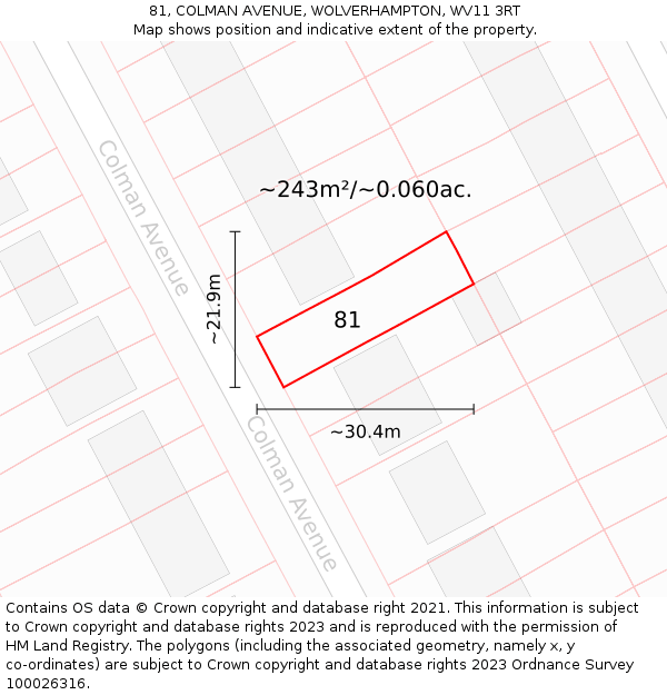 81, COLMAN AVENUE, WOLVERHAMPTON, WV11 3RT: Plot and title map