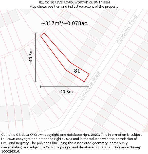 81, CONGREVE ROAD, WORTHING, BN14 8EN: Plot and title map