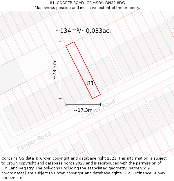 81, COOPER ROAD, GRIMSBY, DN32 8DG: Plot and title map
