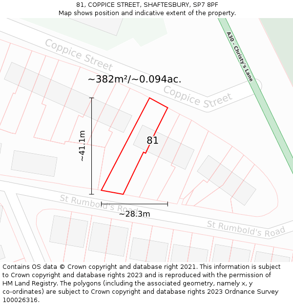 81, COPPICE STREET, SHAFTESBURY, SP7 8PF: Plot and title map