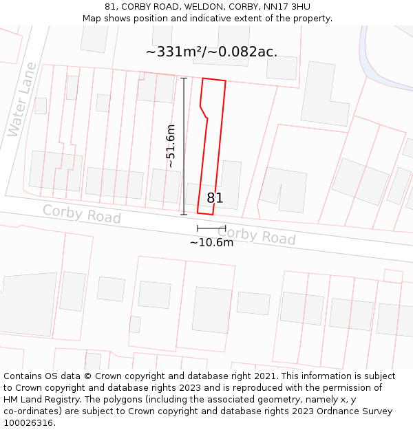81, CORBY ROAD, WELDON, CORBY, NN17 3HU: Plot and title map