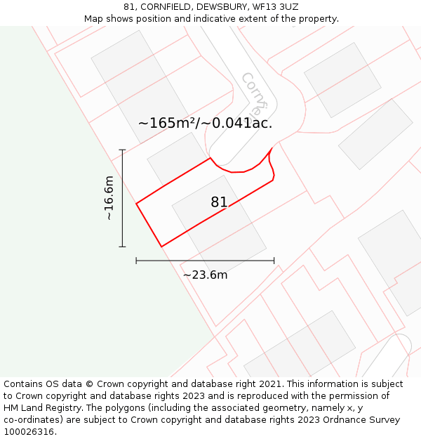 81, CORNFIELD, DEWSBURY, WF13 3UZ: Plot and title map