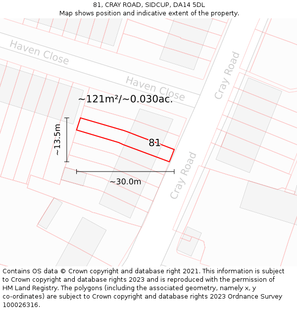 81, CRAY ROAD, SIDCUP, DA14 5DL: Plot and title map