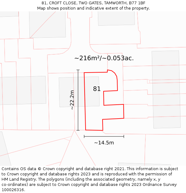 81, CROFT CLOSE, TWO GATES, TAMWORTH, B77 1BF: Plot and title map