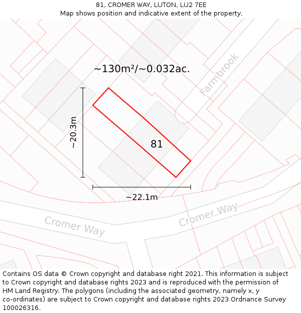 81, CROMER WAY, LUTON, LU2 7EE: Plot and title map