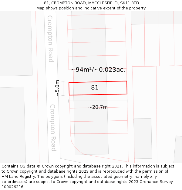 81, CROMPTON ROAD, MACCLESFIELD, SK11 8EB: Plot and title map