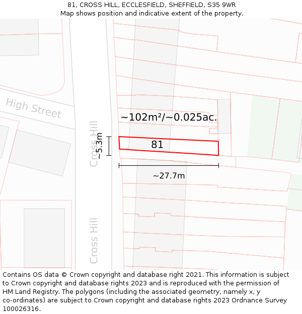 81, CROSS HILL, ECCLESFIELD, SHEFFIELD, S35 9WR: Plot and title map