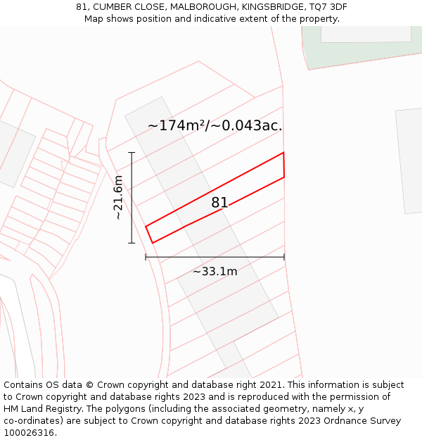 81, CUMBER CLOSE, MALBOROUGH, KINGSBRIDGE, TQ7 3DF: Plot and title map