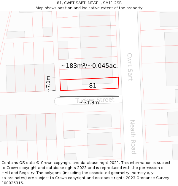 81, CWRT SART, NEATH, SA11 2SR: Plot and title map