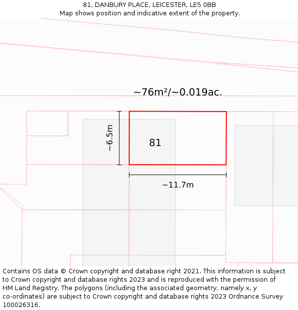 81, DANBURY PLACE, LEICESTER, LE5 0BB: Plot and title map